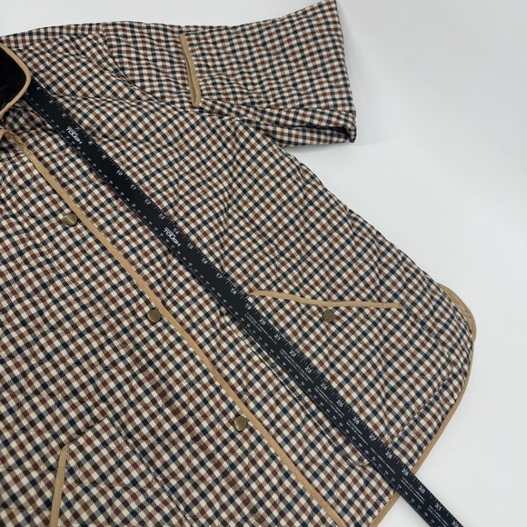 Lands End Womens 1X Quilted Plaid Snap Front Jacket Corduroy Collar Tan Brown - Picture 8 of 9